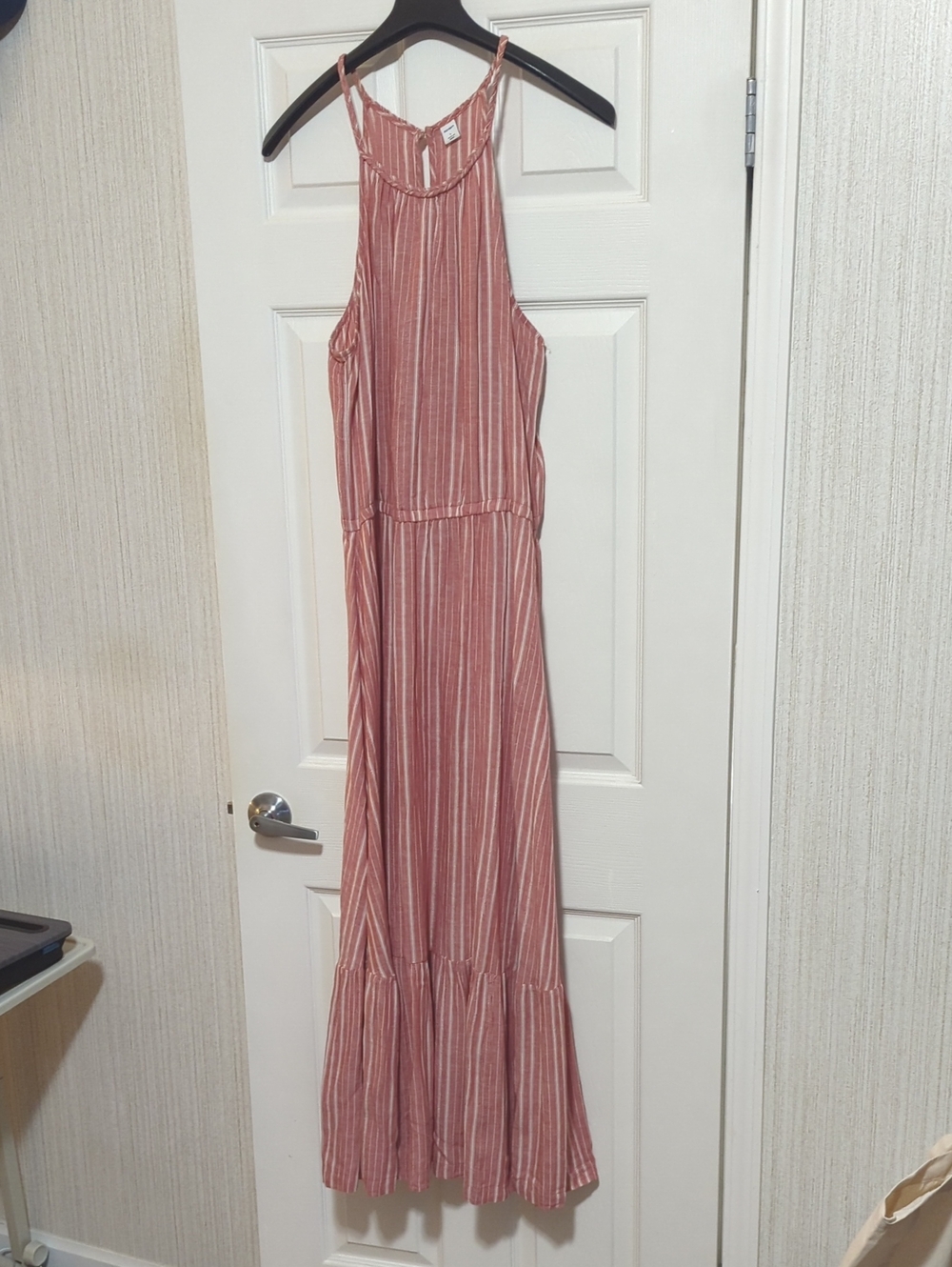 Old Navy Dusty Rose and White Striped Sleeveless Maxi Dress